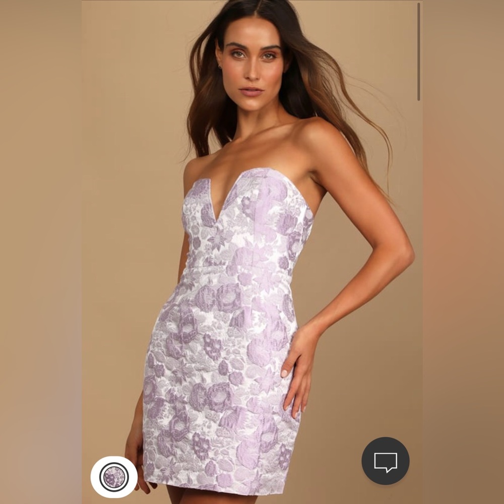 Lulus How to Stun Lavender Floral Jacquard Strapless Mini Dress